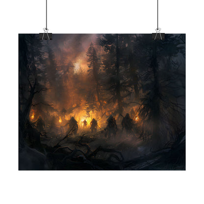 Tranquil Forest Sunset: People Connecting with Nature - Poster
