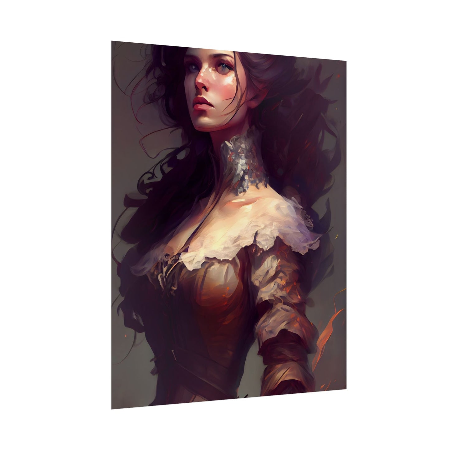 Lovely Brown Hair Portrait: Stunning Female Art - Poster