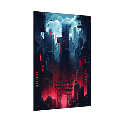 Cyberpunk Melancholy: A Nightly Cityscape Digital Art - Poster