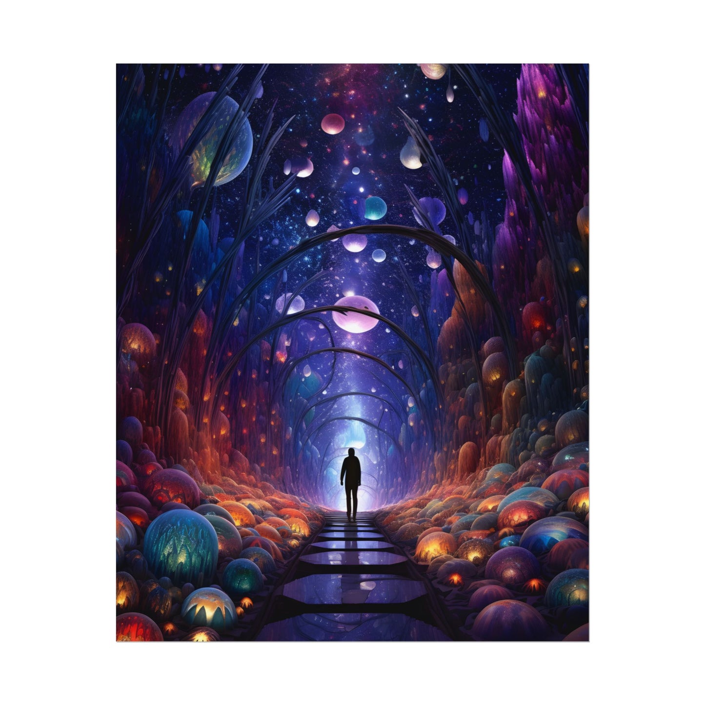 Celestial Art Gallery: Indoor Space with Starry Canvas - Poster
