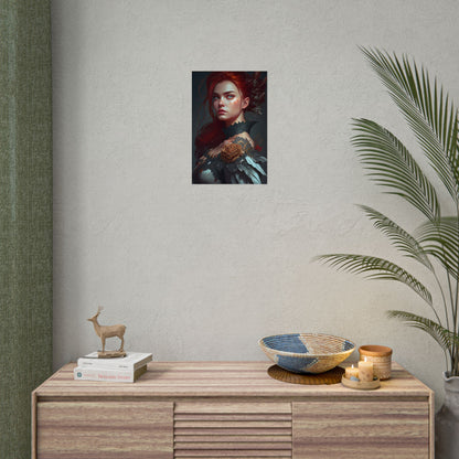 Stunning Redhead in Formal Dress: Elegant Portrait - Poster