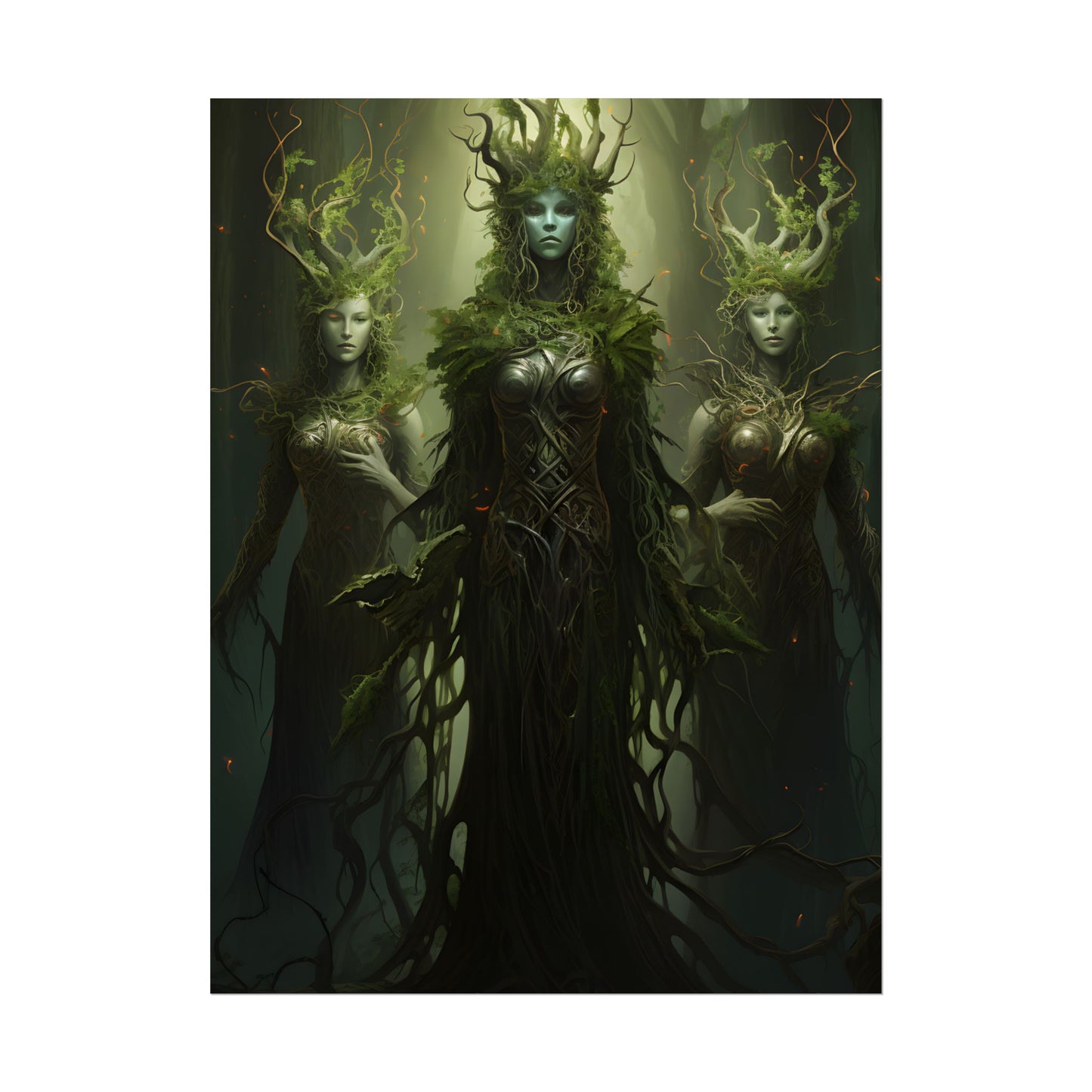 Mystical Forest Guardians: Ancient Tree Spirits Digital Art - Poster