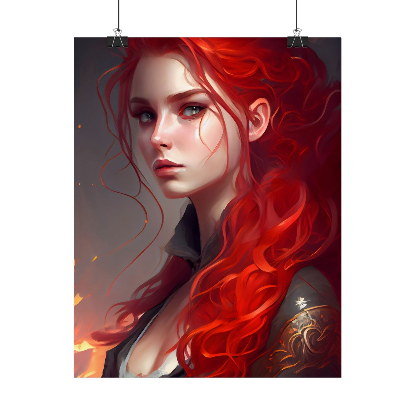 Composed Redhead: Elegant Portrait in Vibrant Red - Poster