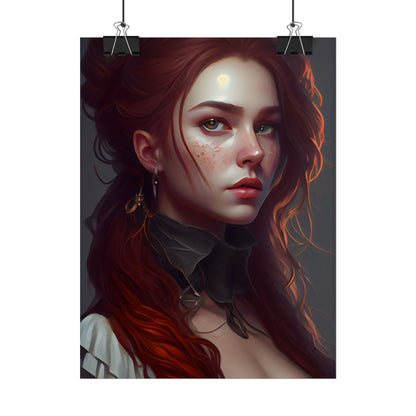 Formal Redhead Portrait: Nature-Themed Artwork in Green and Blue - Poster