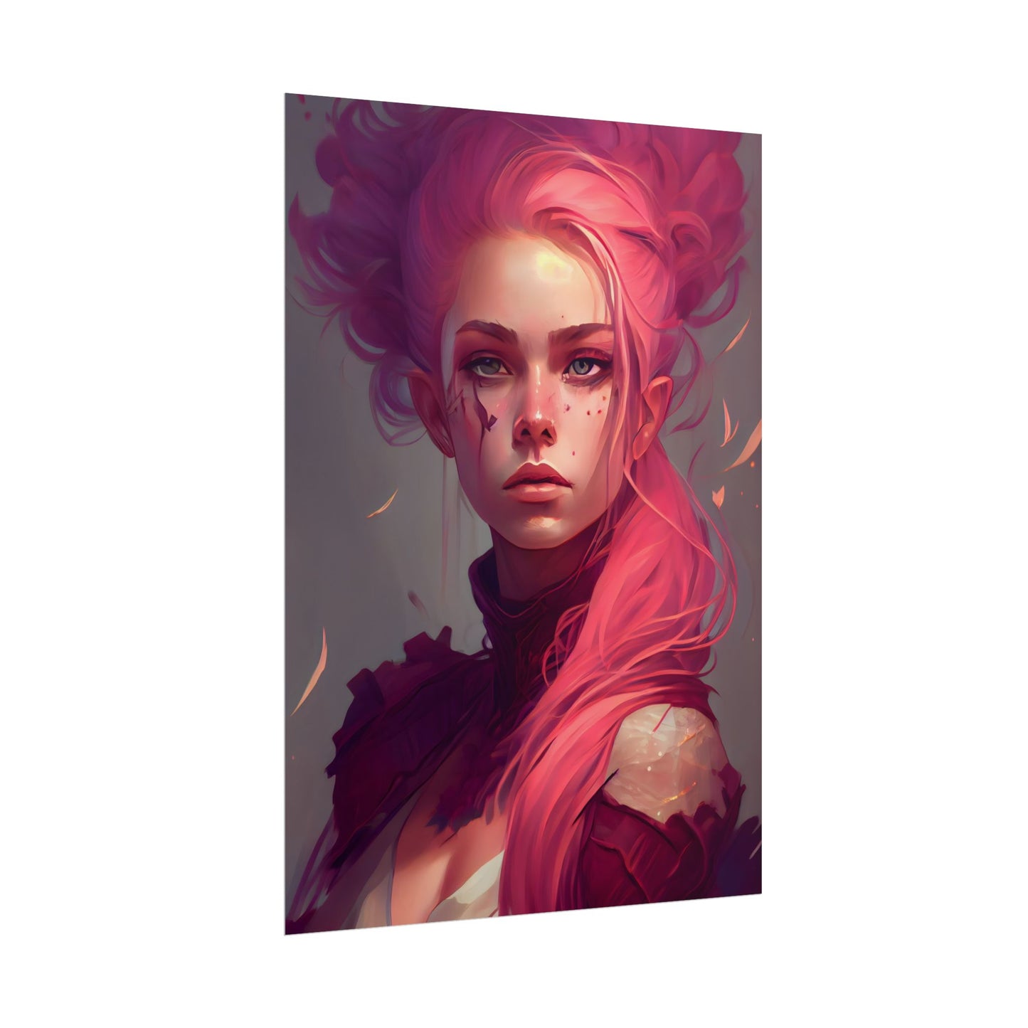 Enigmatic Portrait: Pink Hair in Darkness - Poster