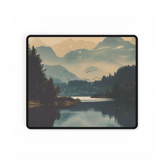 Serene Mountain Lake Aerial: Birds Eye View Artwork - Desk Mat