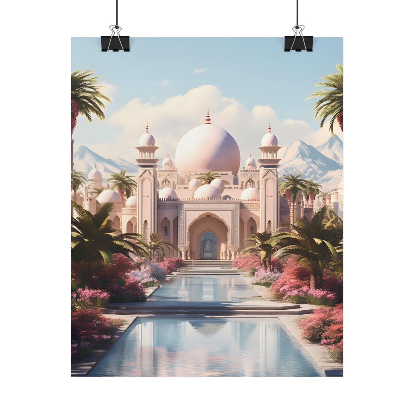 Serene Arabian Desert Oasis: Camels in a Palm Tree Landscape - Poster