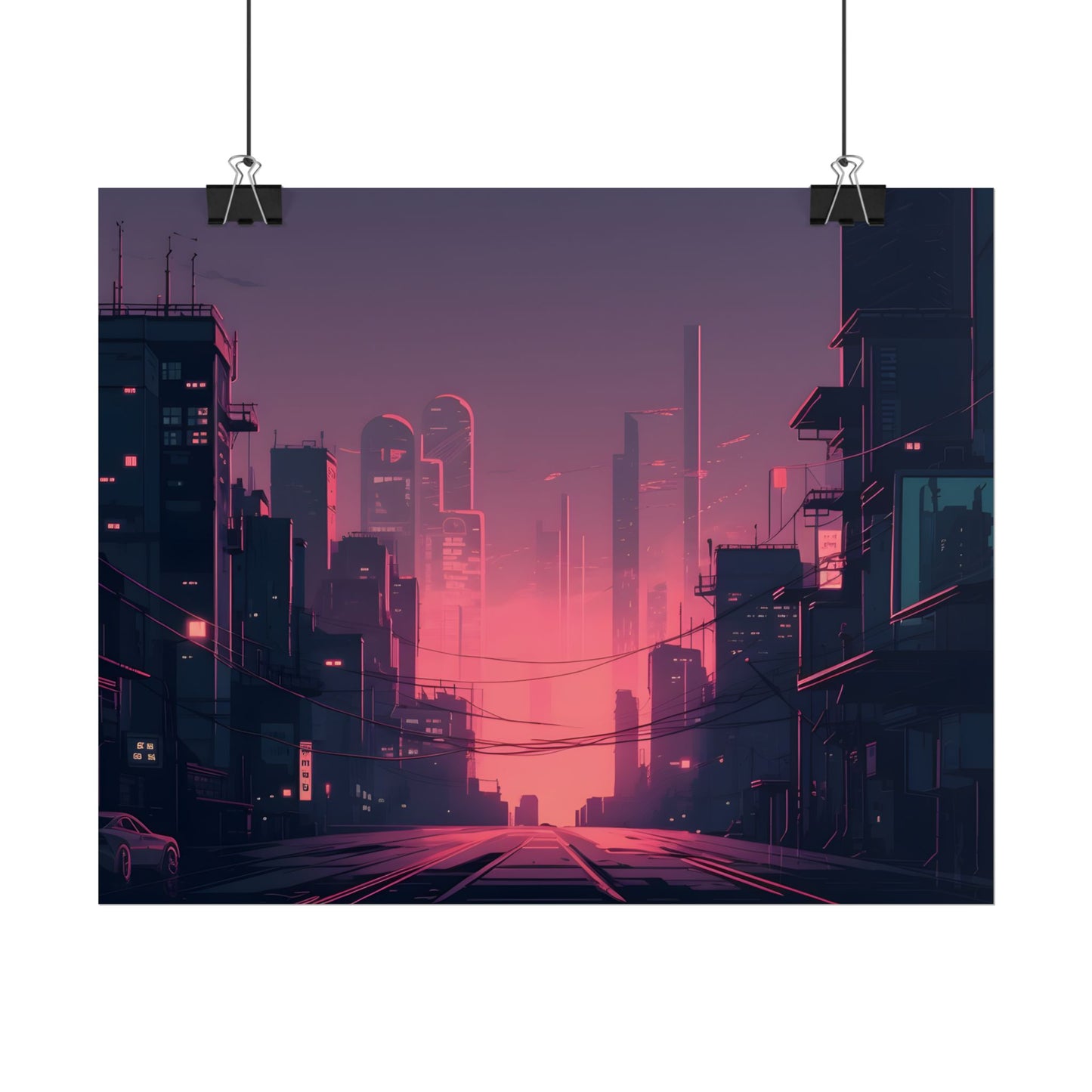 Cyberpunk Nighttime Cityscape: Melancholic Mood - Poster