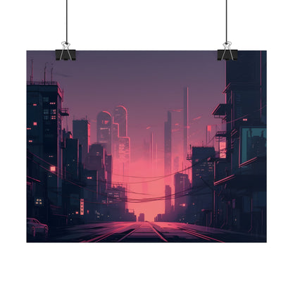 Cyberpunk Nighttime Cityscape: Melancholic Mood - Poster