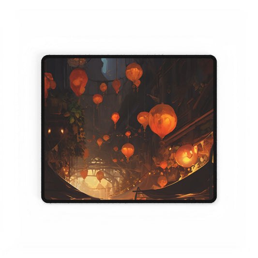 Magical Street Food Market: Enchanting Evening Scene - Desk Mat