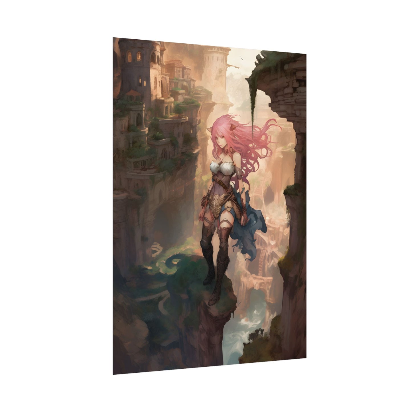 Dramatic Birds Eye View: Anime-Style Bird in Flight - Poster