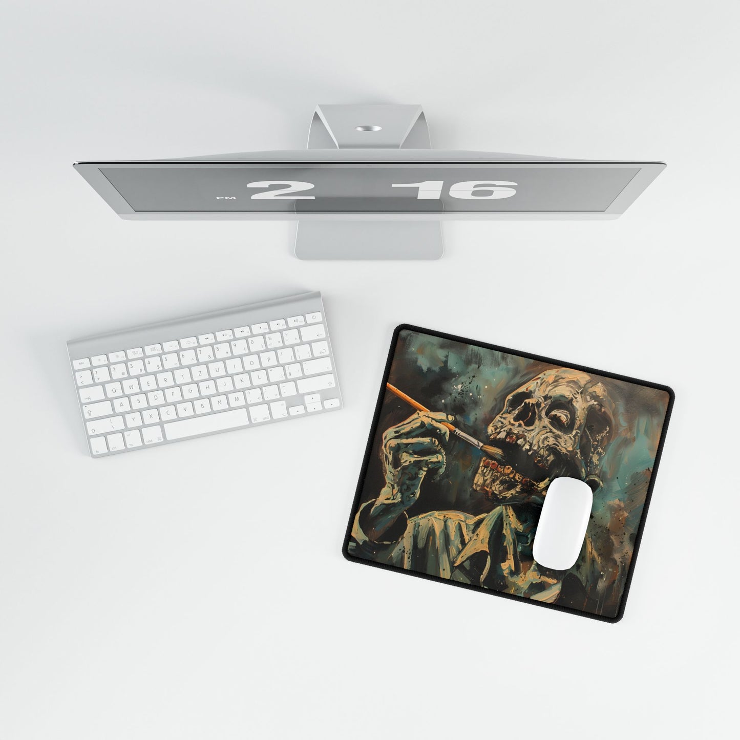 Surreal Zombie Painter: Unique Artwork in Progress - Desk Mat