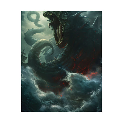 Ancient Sea Monster: Mythical Serpentine Digital Illustration - Poster