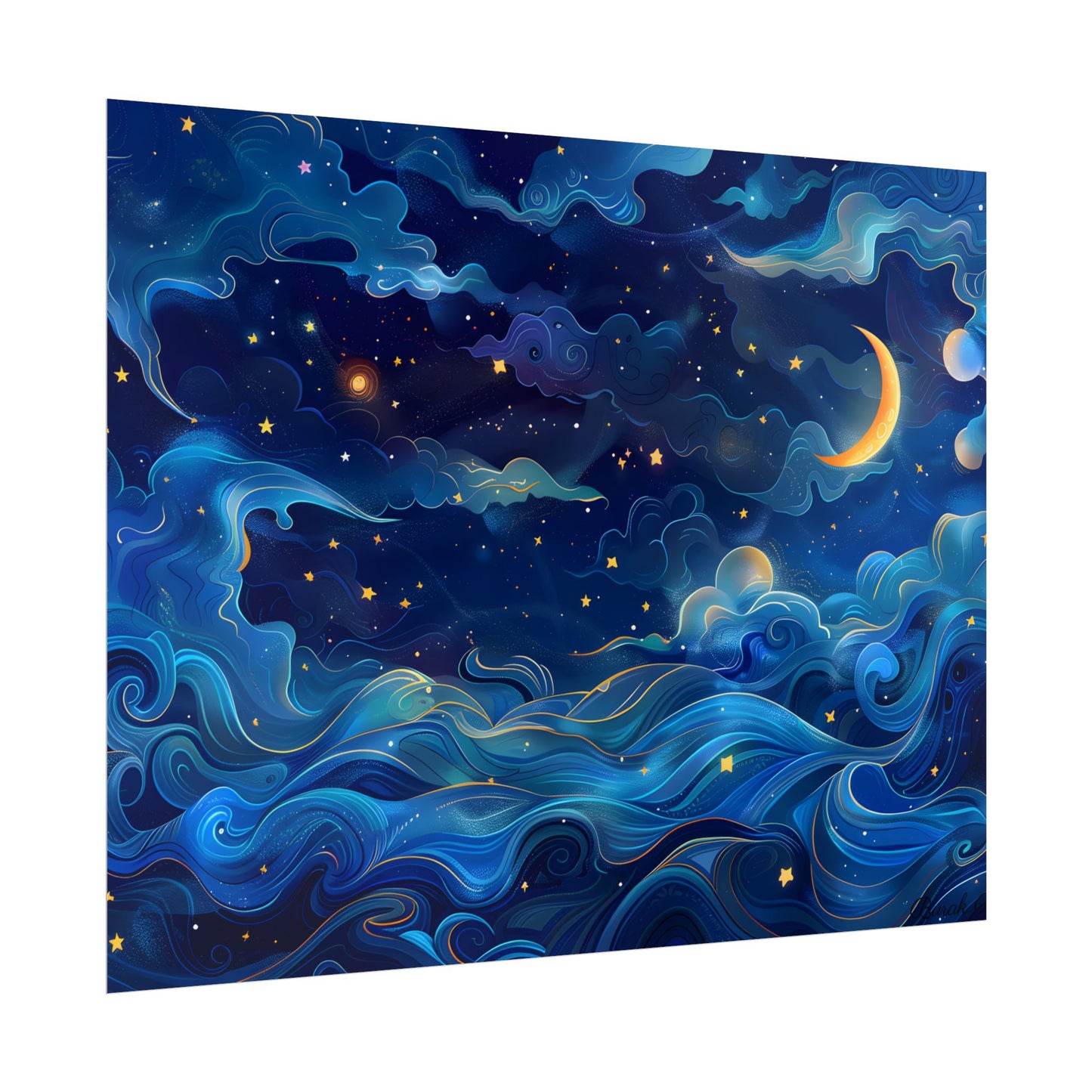 Whimsical Dreamy Night Sky: Stars, Moon, and Shooting Star - Poster