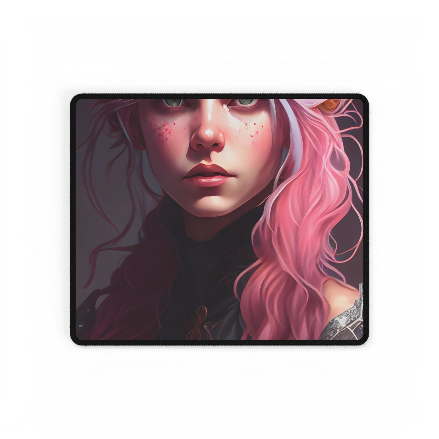 Astonishing Pink Hair Portrait: Confident Female in Dreary Background - Desk Mat