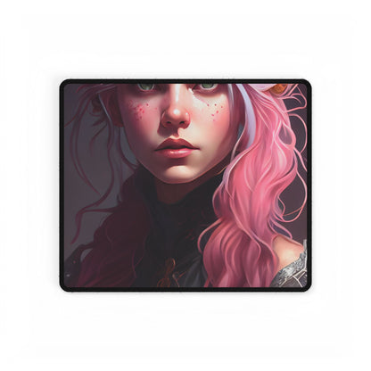 Astonishing Pink Hair Portrait: Confident Female in Dreary Background - Desk Mat