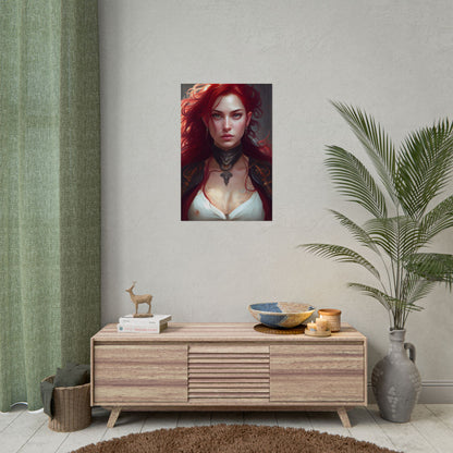Red Hair Beauty: Elegant Woman in Black - Poster