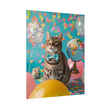 Whimsical Cat with Bow Tie: Mysterious Feline Artwork - Poster