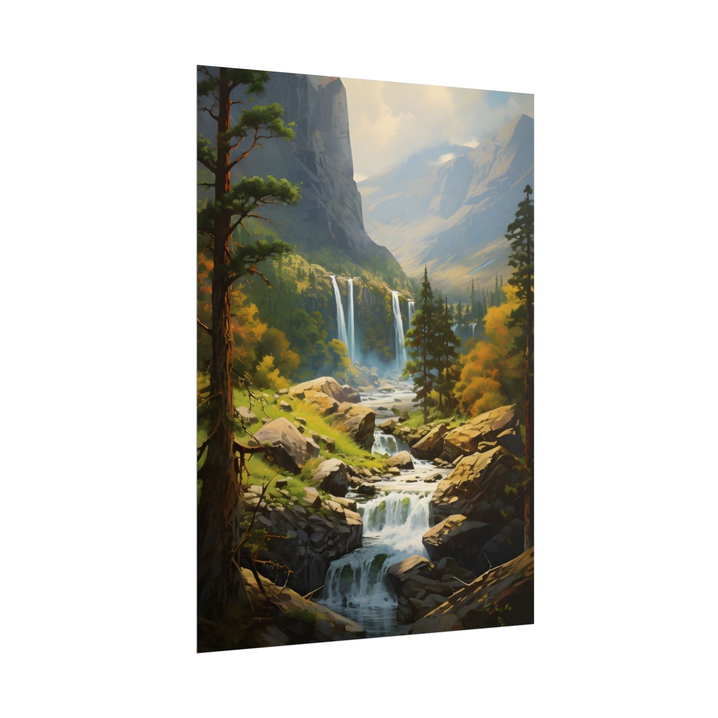 Breathtaking Waterfall: Impressionist Oil Painting - Poster