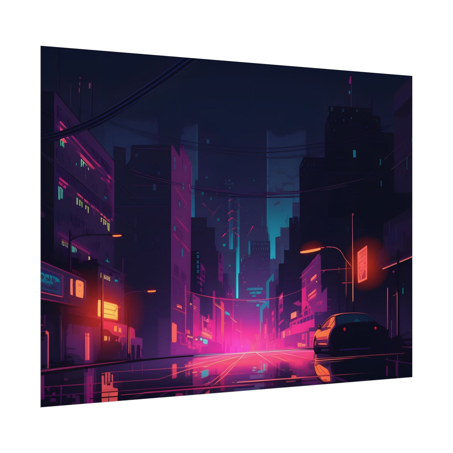 Cyberpunk Night: Moody Cityscape with Unique Architecture - Poster