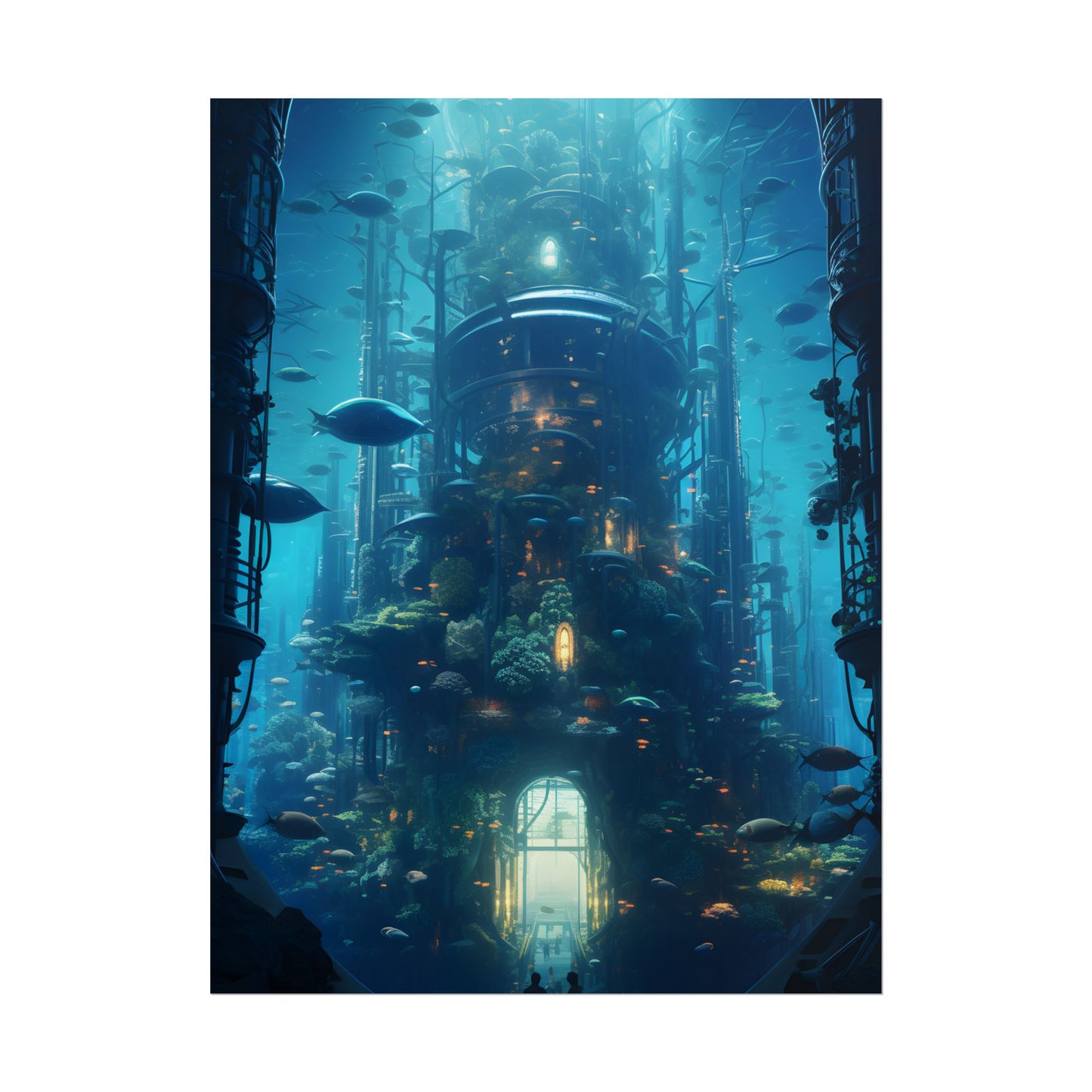 Futuristic Underwater City: Blue Horizon Digital Art - Poster