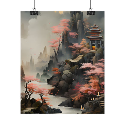 Vibrant Landscape in Moss Green: Ash Magenta Artwork - Poster