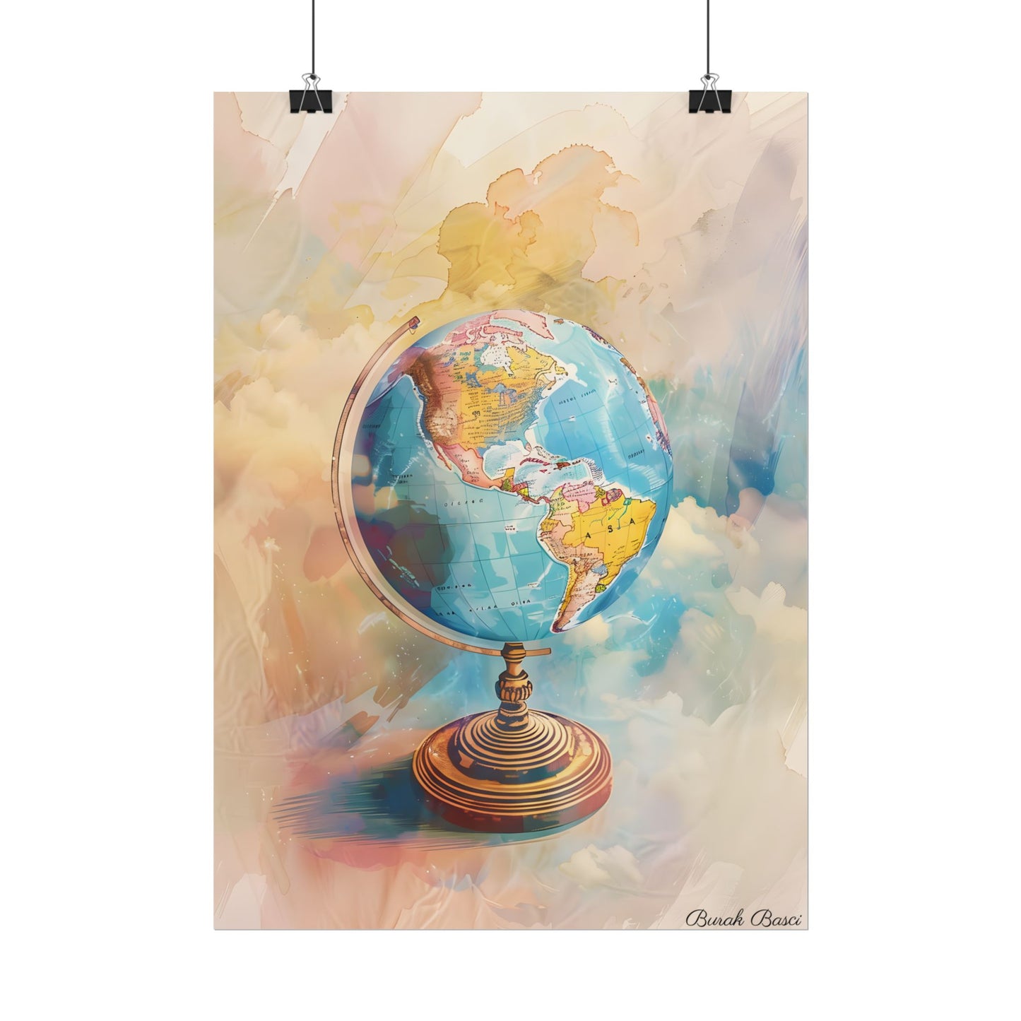 Vintage Globe Adventure: 80 Iconic Landmarks on a Classic Map - Poster