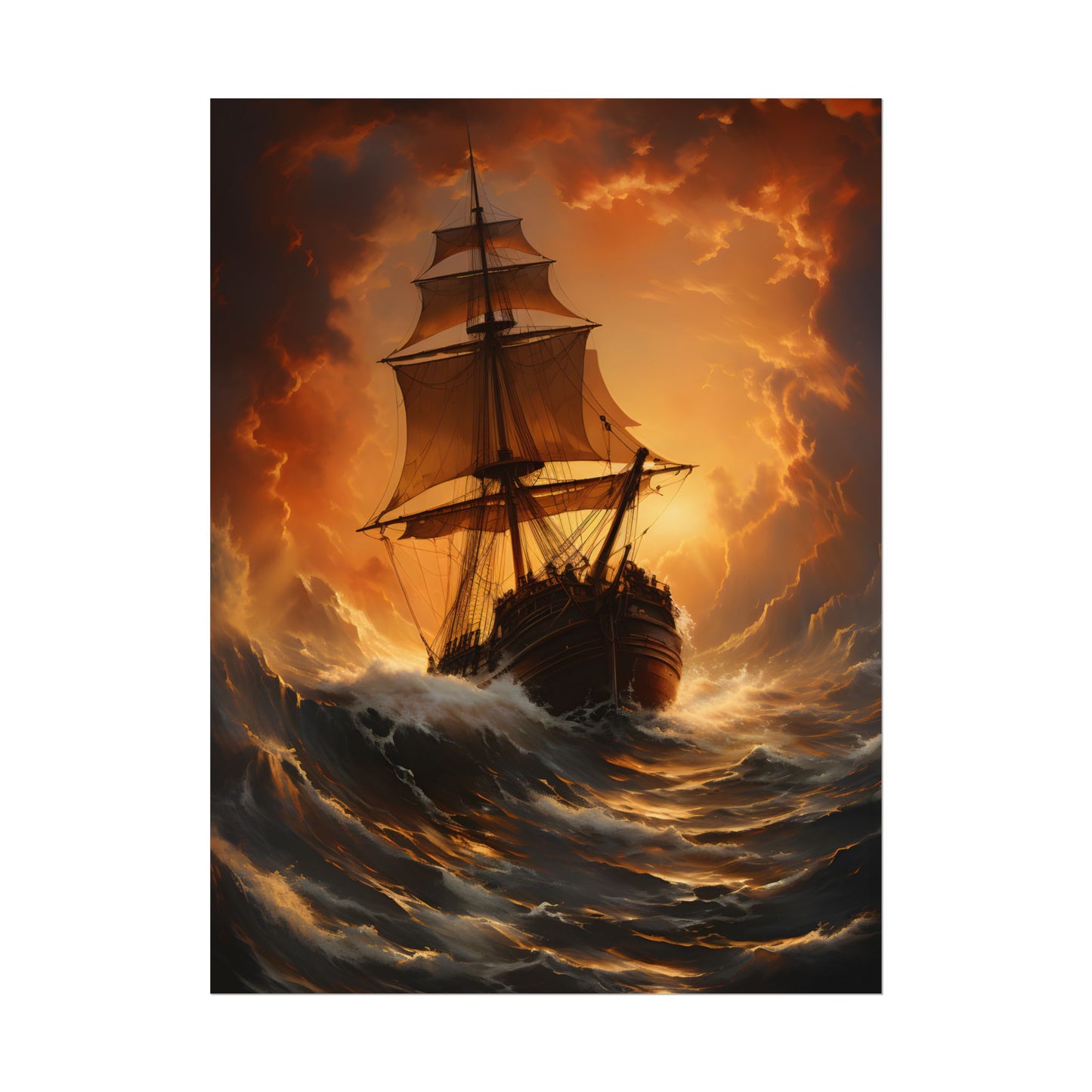 Majestic Storm Ship: Oil Painting Masterpiece - Poster