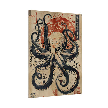 Stylized Octopus: Vibrant Japanese Ukiyo-E Artwork - Poster