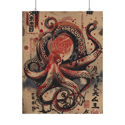 Stylized Octopus in Ukiyo-E Style: Japanese Artwork - Poster