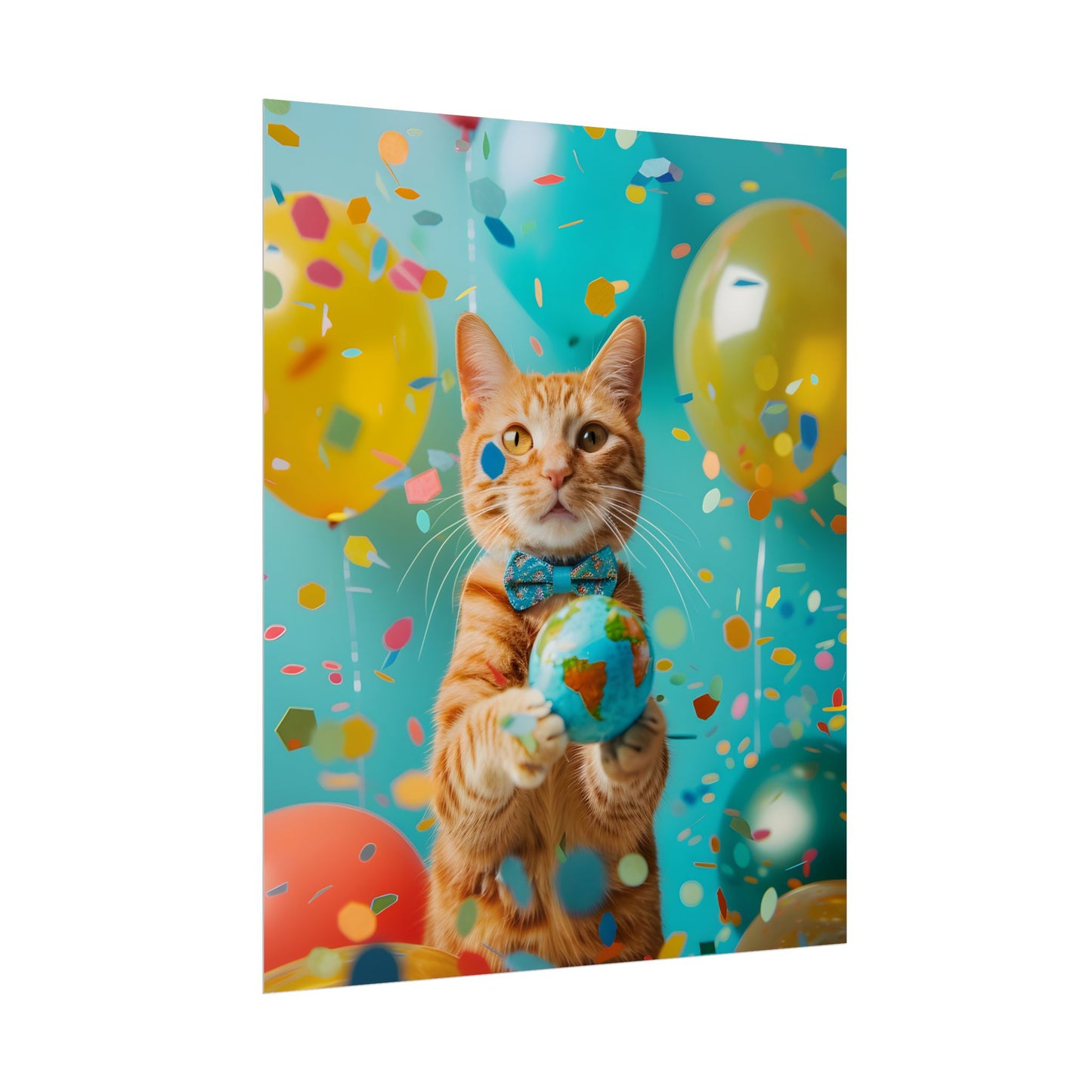 Charming Whiskers: Cat in Bow Tie with Mini Flag - Poster