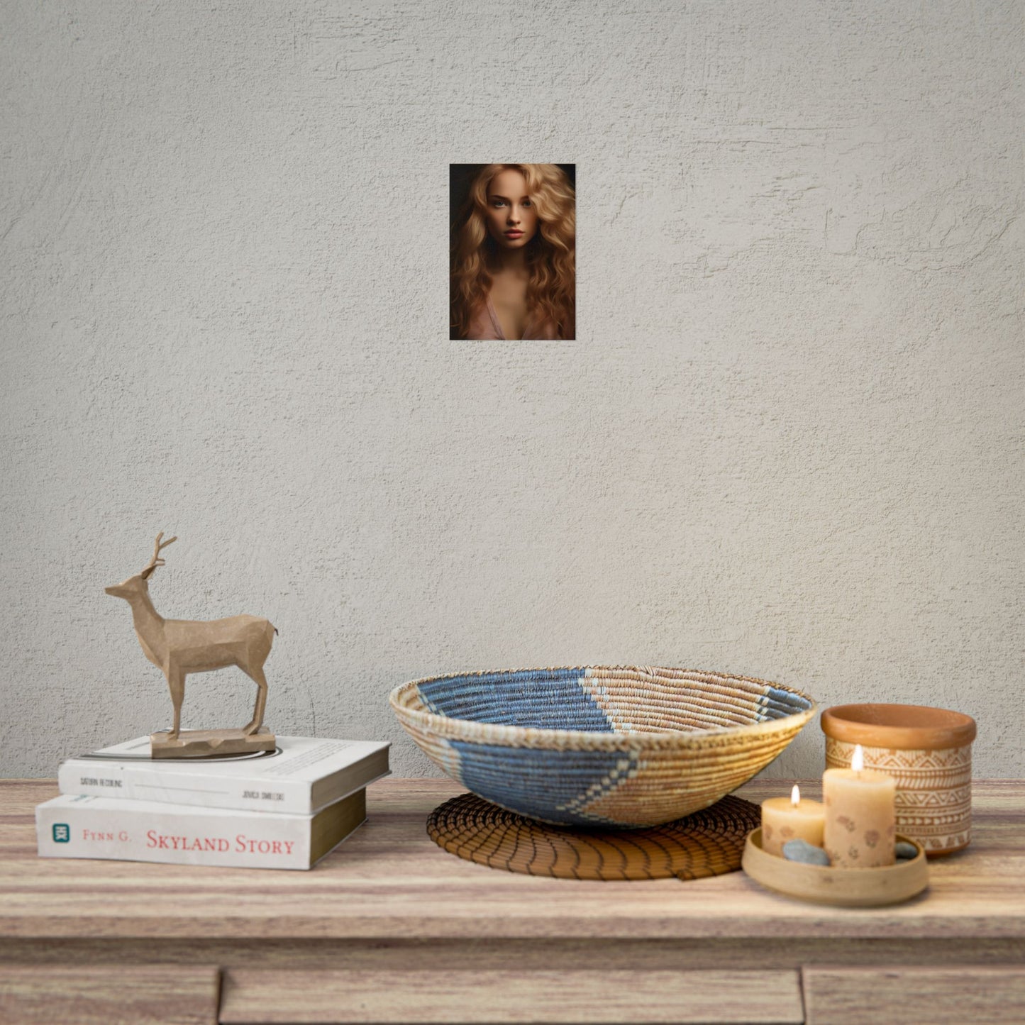 Modern Blonde Woman: Minimalist Style Portrait - Poster