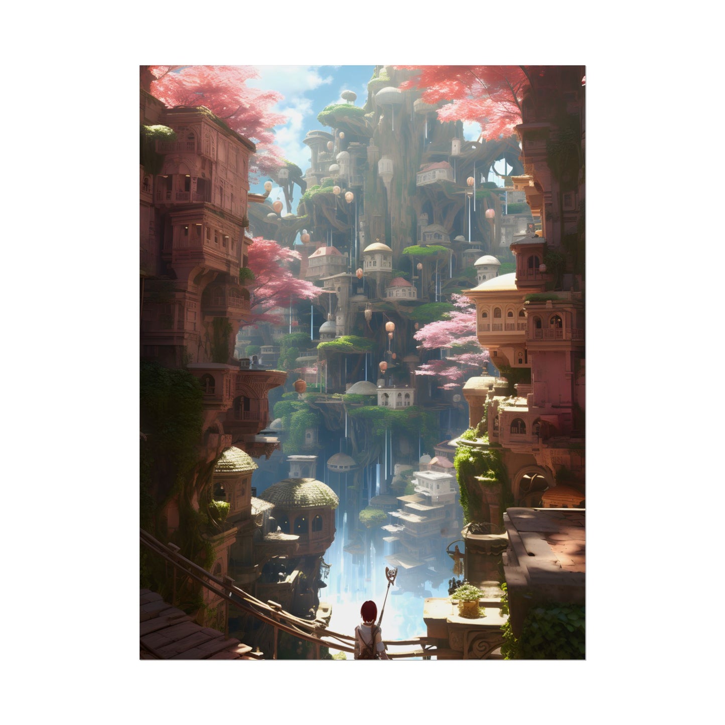 Dramatic Anime Cityscape: Birds Eye View Digital Art - Poster