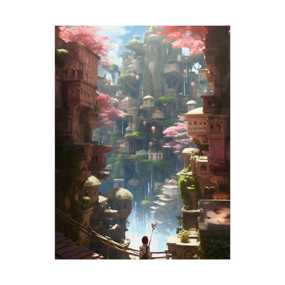 Dramatic Anime Cityscape: Birds Eye View Digital Art - Poster