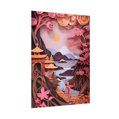 Japanese Vibrance: Eye-Catching Paper Quilled Landscape Art - Poster