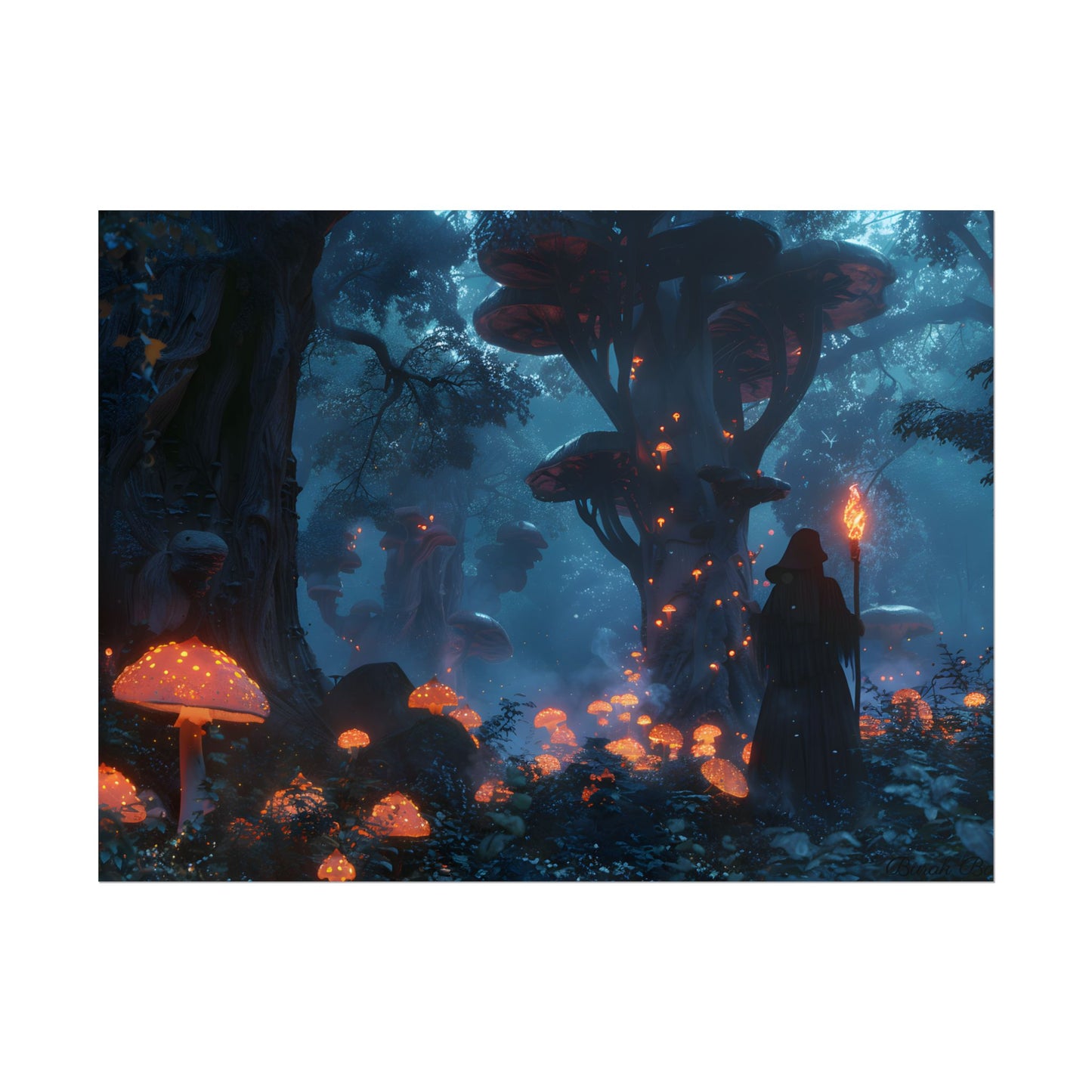 Mystical Forest Encounter: Vibrant Witch Artwork - Poster