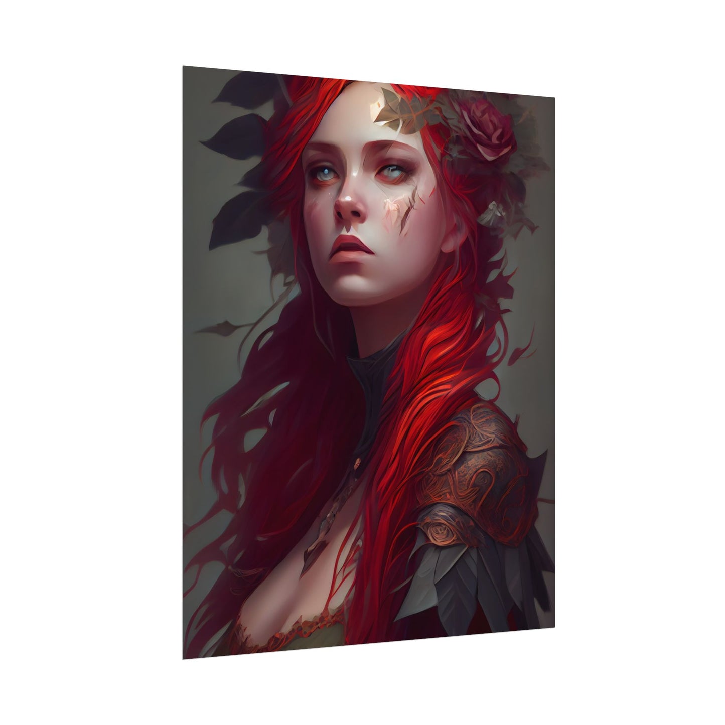 Intimate Red Hair Portrait: Artistic Female Figure in Black Dress - Poster