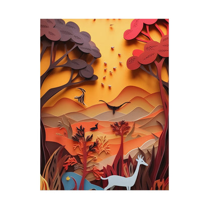 Vibrant African Quilled Landscape: Colorful Paper Artwork - Poster