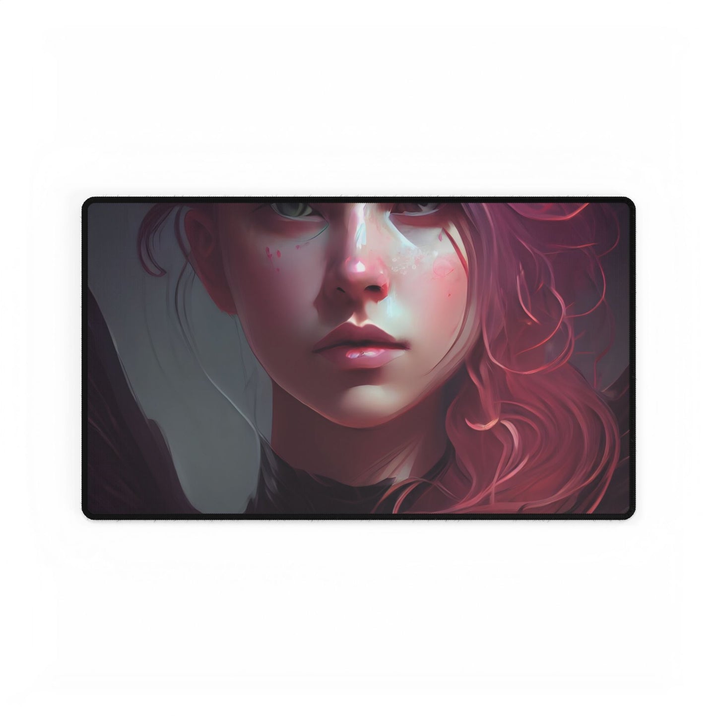 Astonishing Female Portrait with Pink Hair: Enchanting Outdoor Artwork - Desk Mat