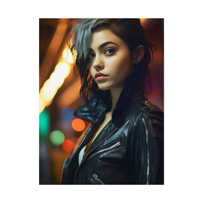 Vibrant Digital Art Print: Teenage Cyberpunk Close-Up - Poster