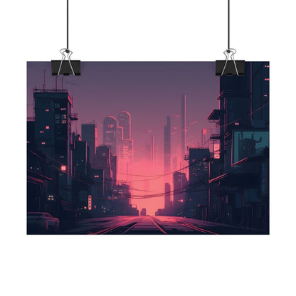 Cyberpunk Nighttime Cityscape: Melancholic Mood - Poster