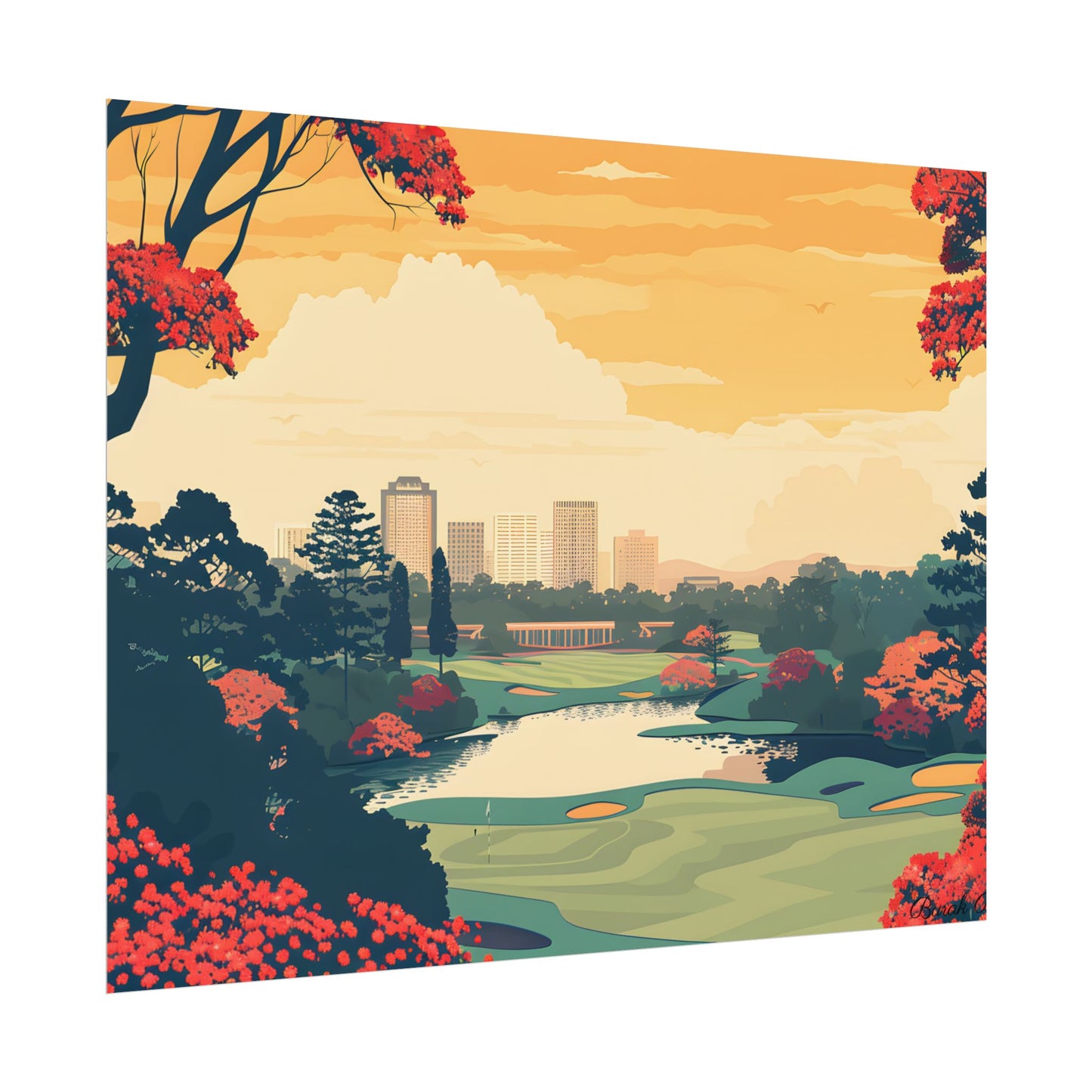 Retro-Style Augusta Georgia Golf Course: Vibrant Illustration Art - Poster