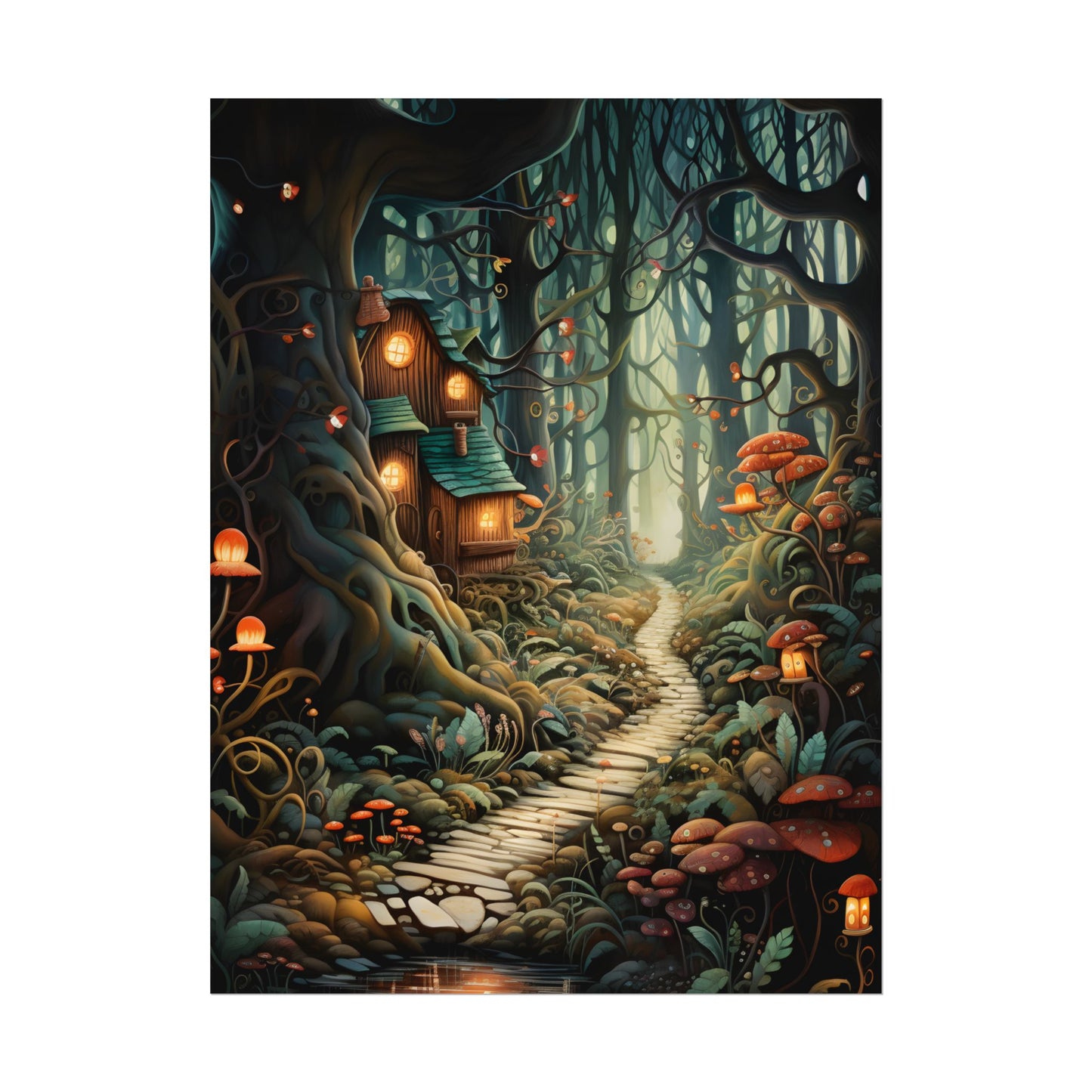 Whimsical Cartoon Forest Scene - Poster