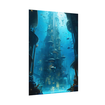 Future Metropolis: Underwater Cityscape Digital Art - Poster