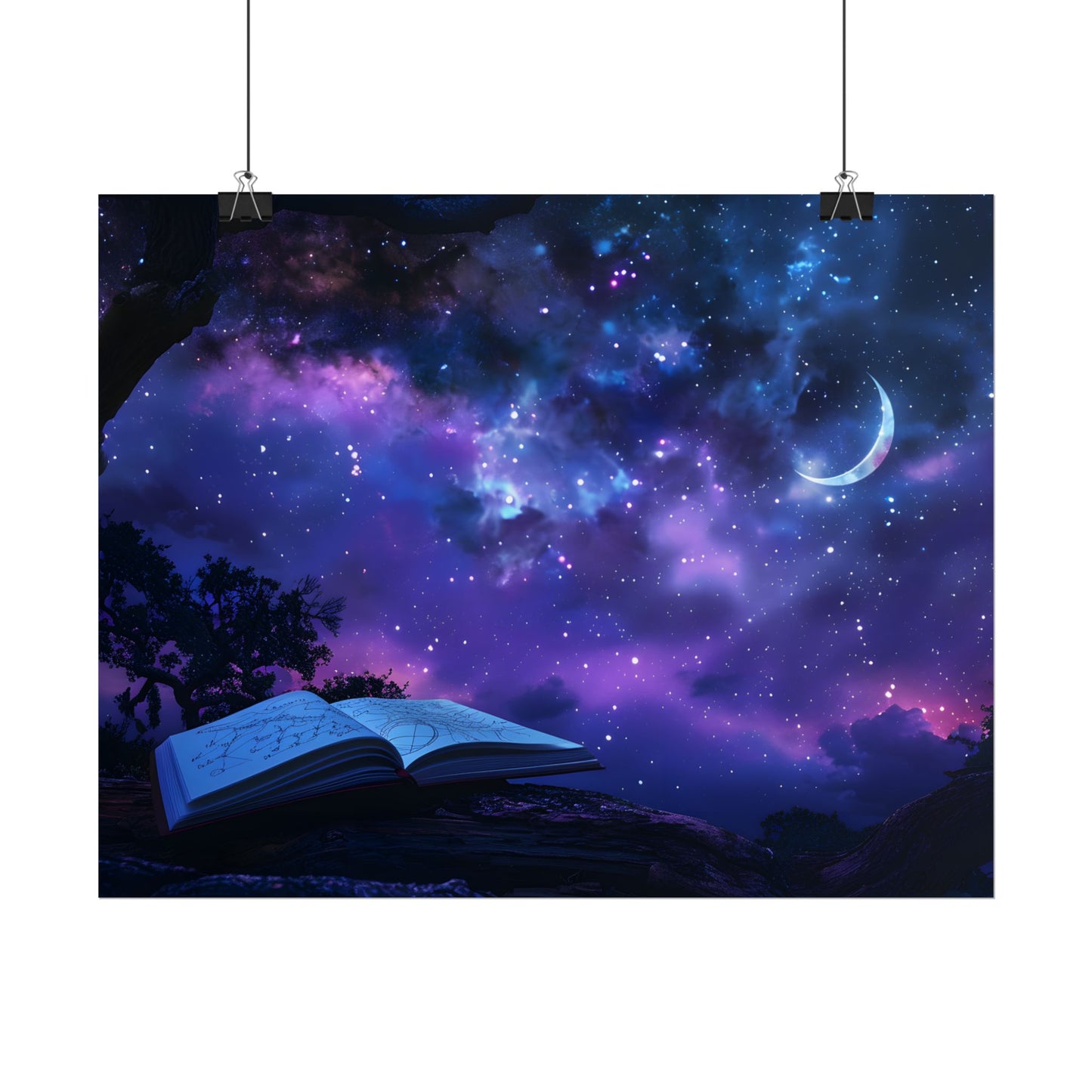 Mystical Night Sky: Stars and Crescent Moon - Poster