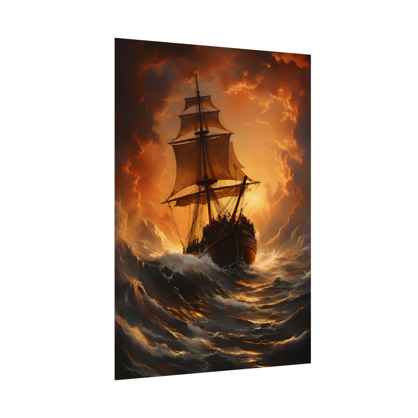 Majestic Storm Ship: Oil Painting Masterpiece - Poster