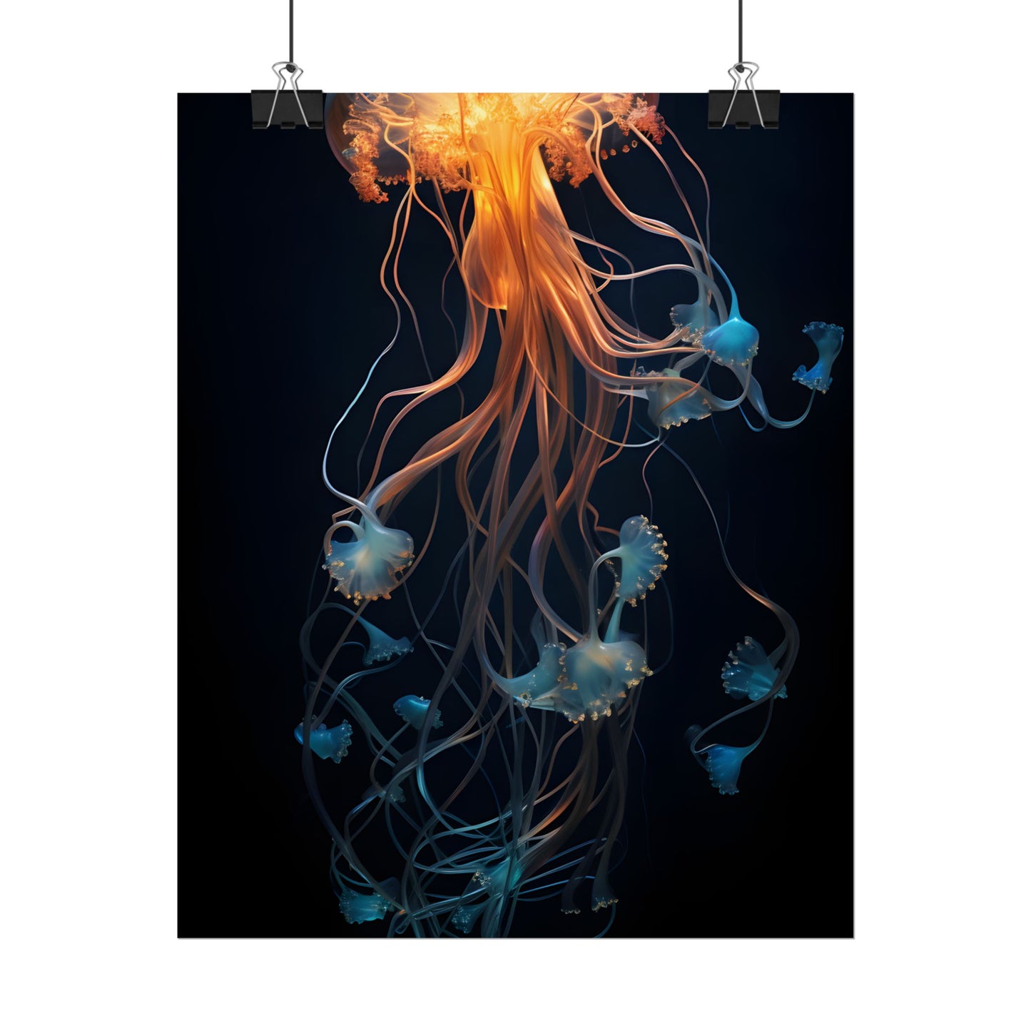 Bioluminescent Oceanic Ballet: Mesmerizing Underwater Scene Artwork - Poster