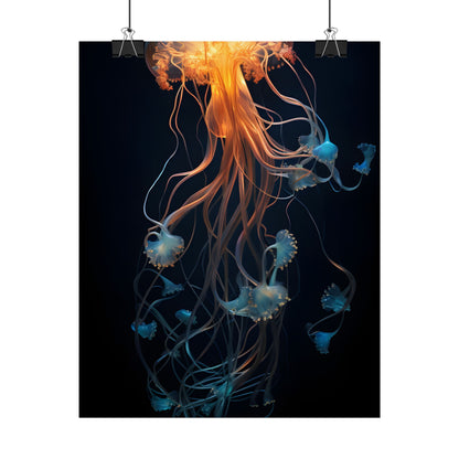 Bioluminescent Oceanic Ballet: Mesmerizing Underwater Scene Artwork - Poster