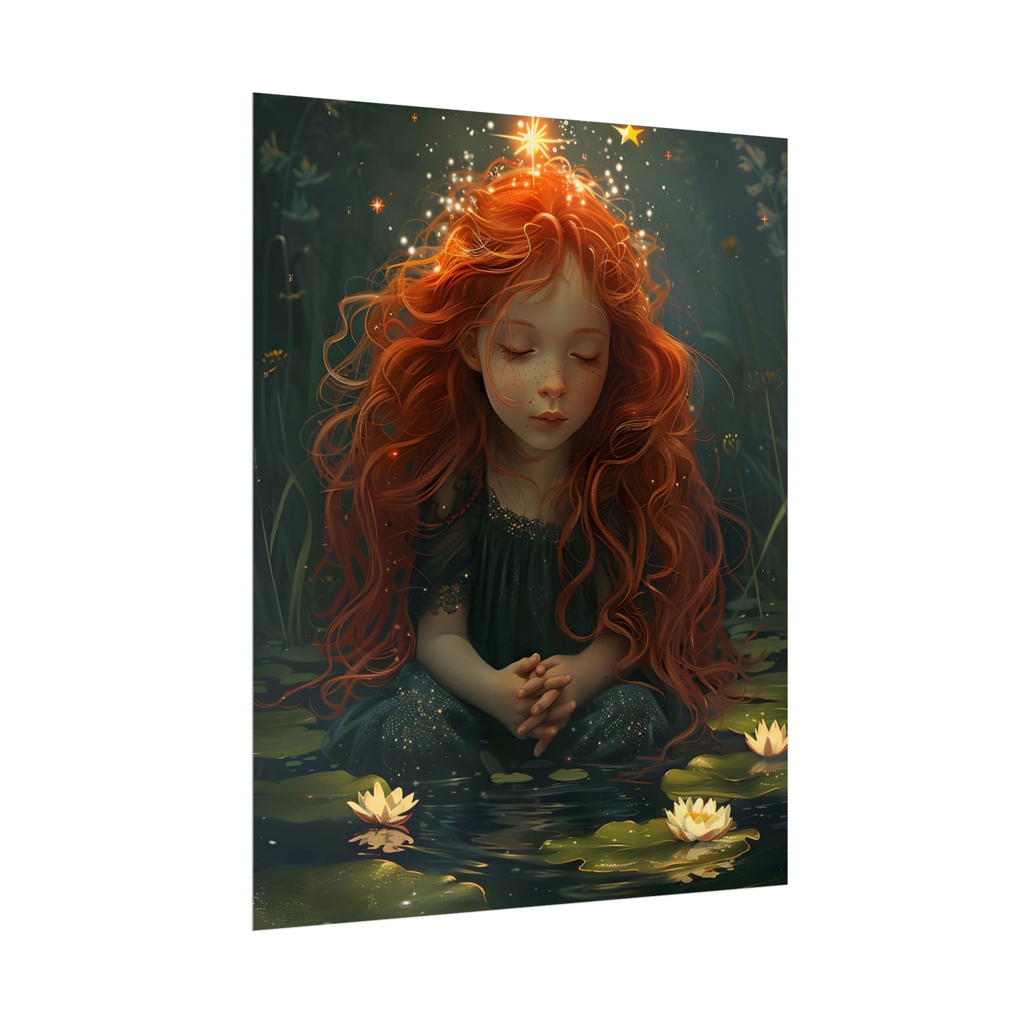 Sparkly Redhead Daydream: Young Girl Digital Art - Poster