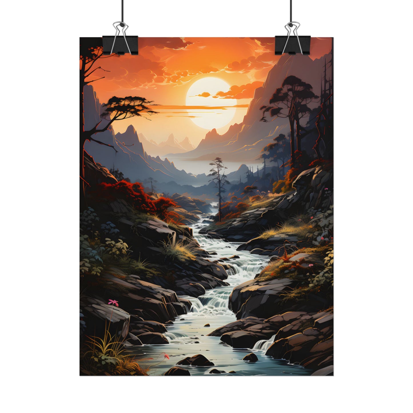 Breathtaking Waterfall: Vibrant Oil Painting Art - Poster